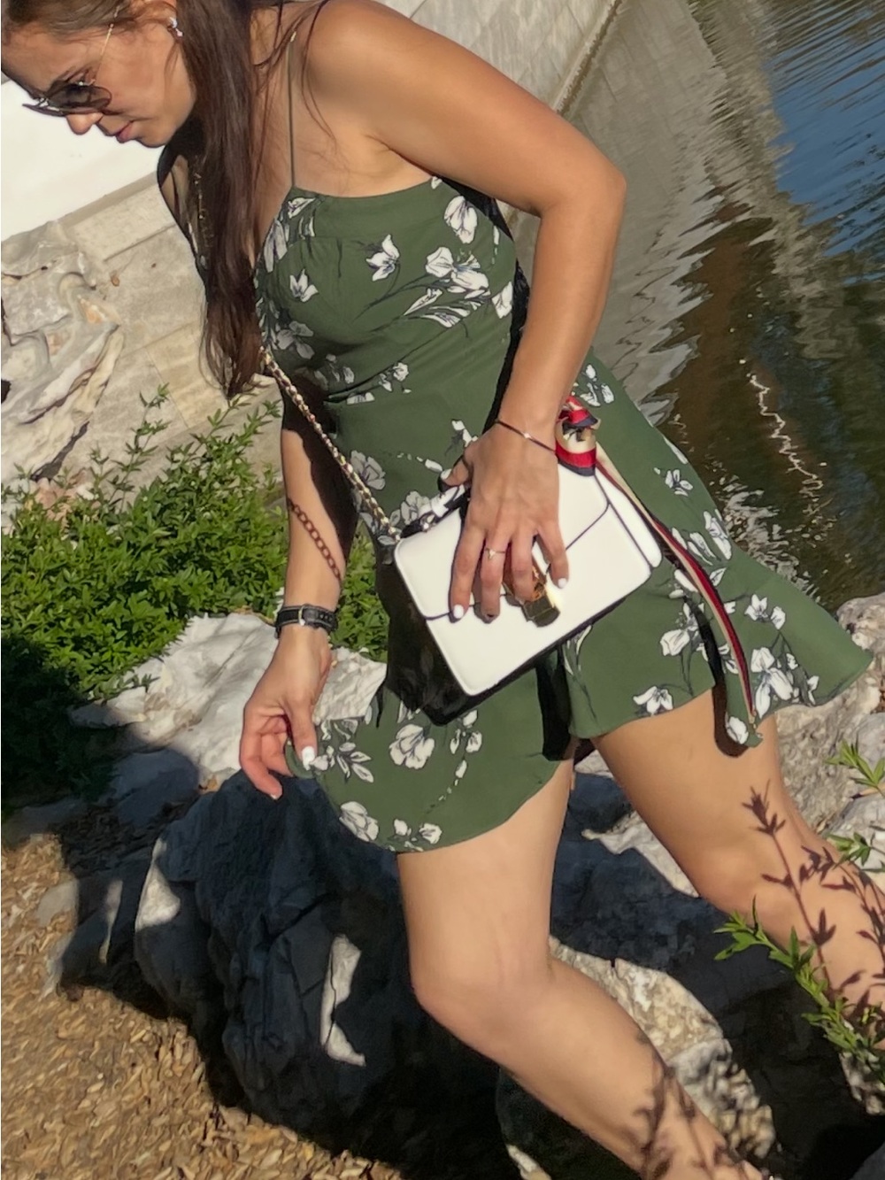 Green Floral Ruched Bust Mini Dress